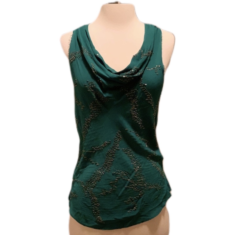 Madison Marcus teal embroidered silk tank
